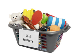 lost property bin filled with stuff..